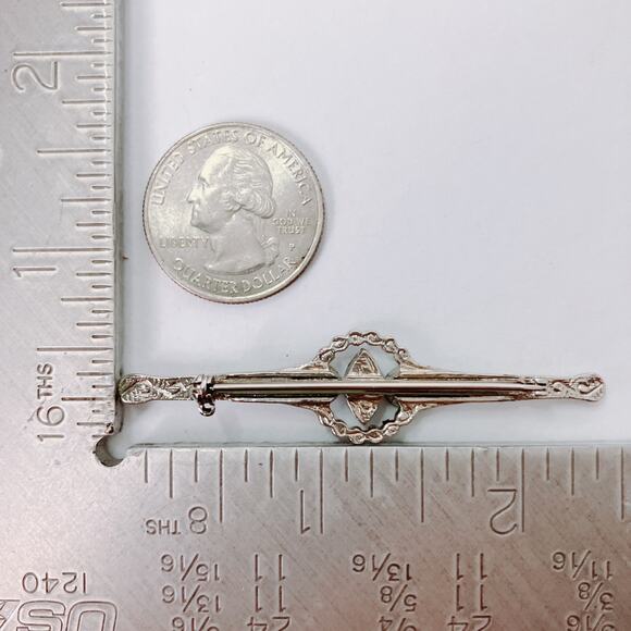 Vintage Mid Century Blue Rhinestone Bar Brooch Edwardian Revival Elegant Pin - Picture 10 of 11